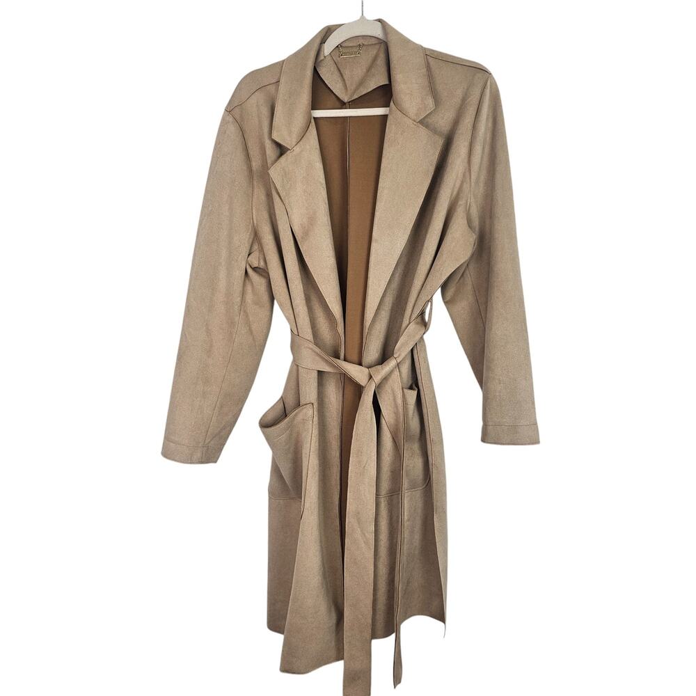 T Tahari Coat T Tahari Jacket Faux Leather Jacket Women XL Tan Belted Jacket